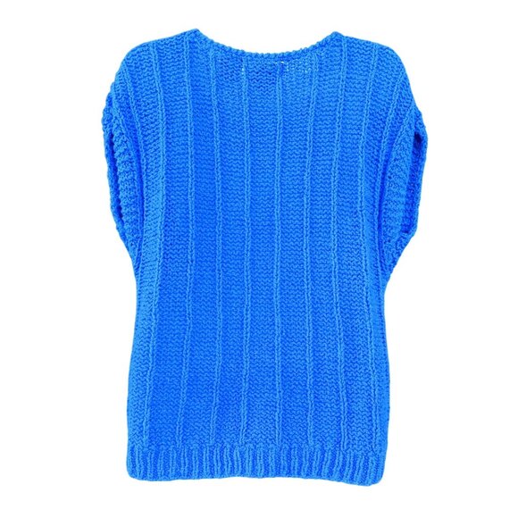 Renee Tener for Jeanne Pierre Blue Knit Top Vintage 1980s Cap Sleeve Medium - Picture 3 of 4